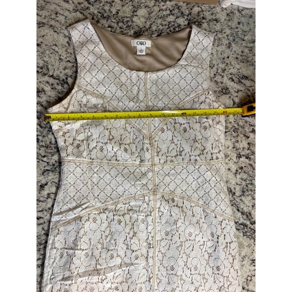 Cato Womens Sheath Mini Dress Size 8 White Crochet High Neck Sleeveless - Picture 4 of 7